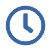 A blue clock in the middle of a circle.