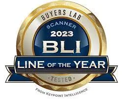 A blue and gold seal that says bli line of the year