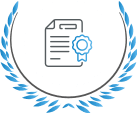 A blue and white icon of a document