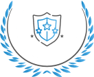 A blue and white shield with stars on it