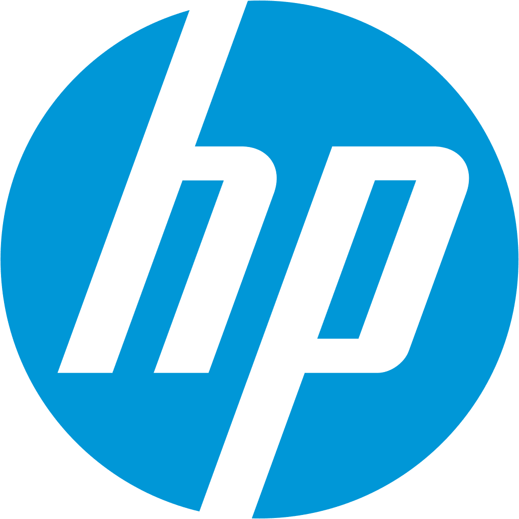 A blue and green logo for hp.