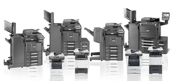 A series of black and white photo of multiple printers.